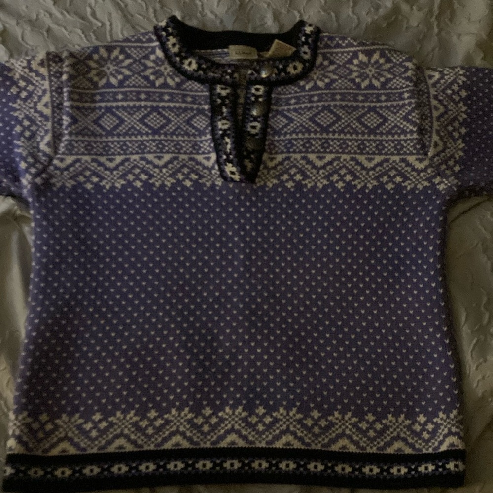 L.L. Bean Purple and White Crew Neck Sweater